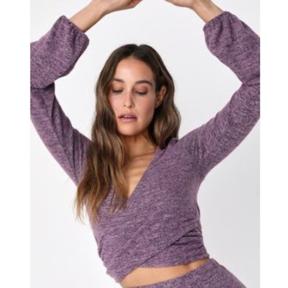 NWT LULUS Laid Back Luxury Purple Heather Knit Long Sleeve Crop Top - Picture 4 of 9